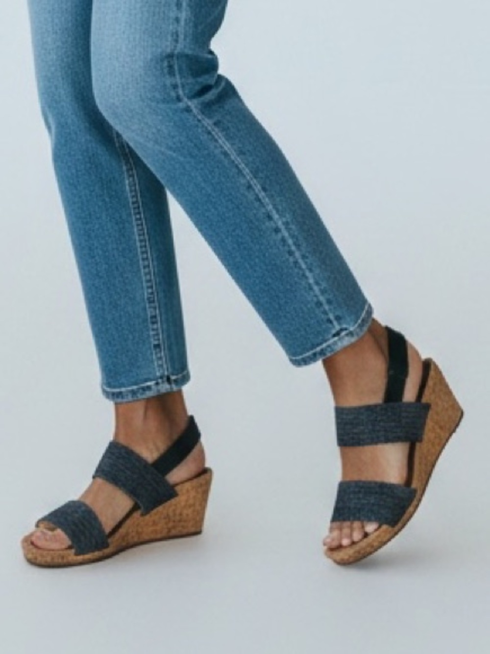 Bass Denim-Look Elastic Cork Wedge Sandals - Black
